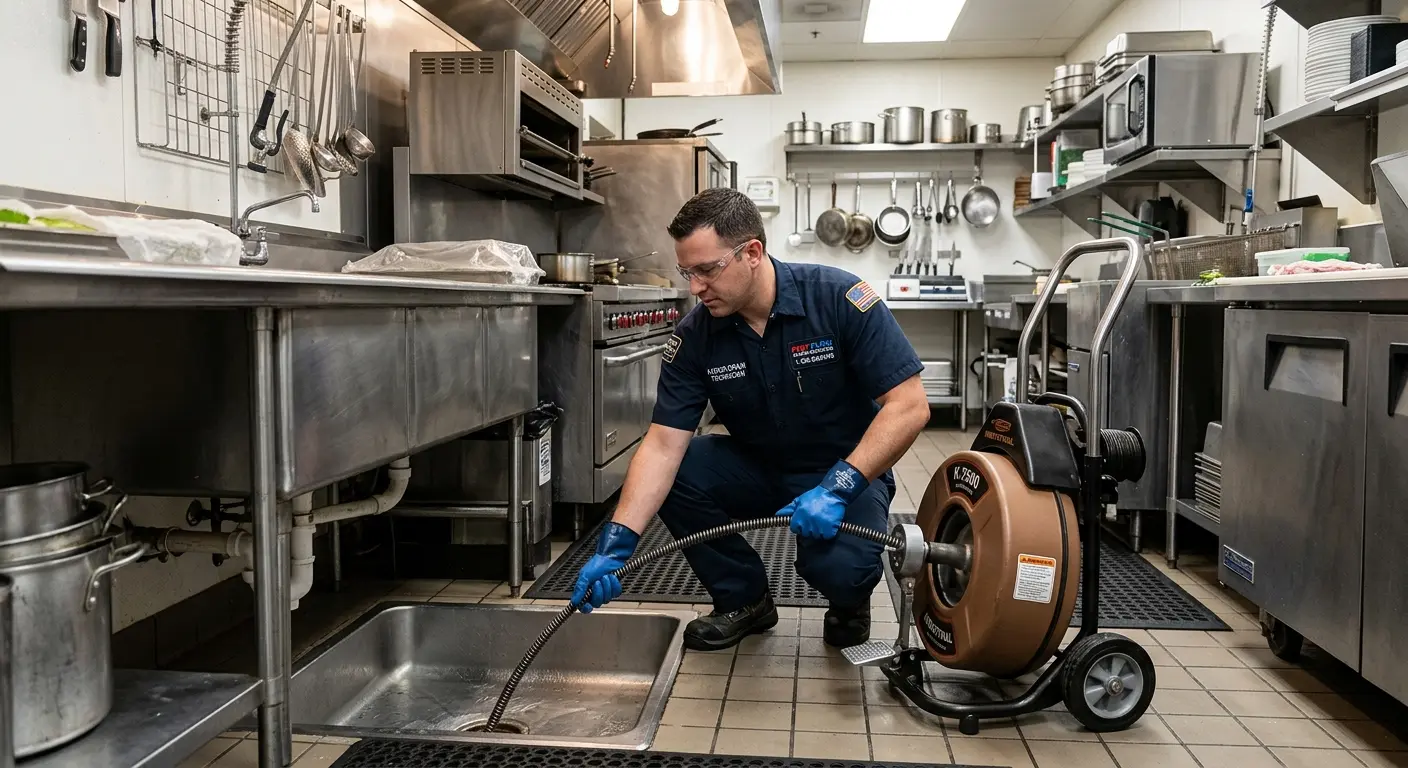 Commercial drain cleaning service in a restaurant kitchen in Madison
