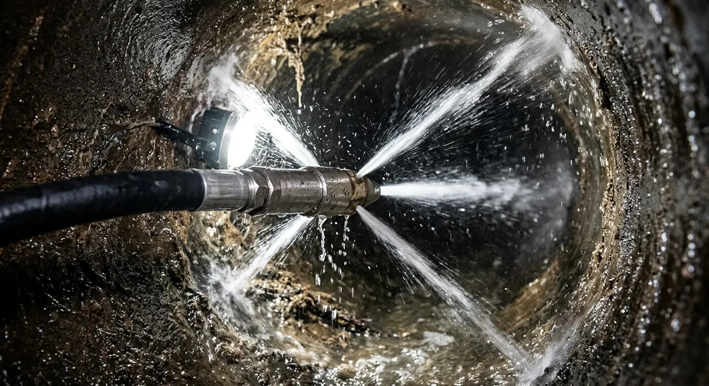 High-pressure hydro jetting nozzle cleaning sewer pipe for Storm Drain Cleaning in Madison